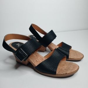 Kork-Ease Black Leather Cork Heel Sandals Size 7